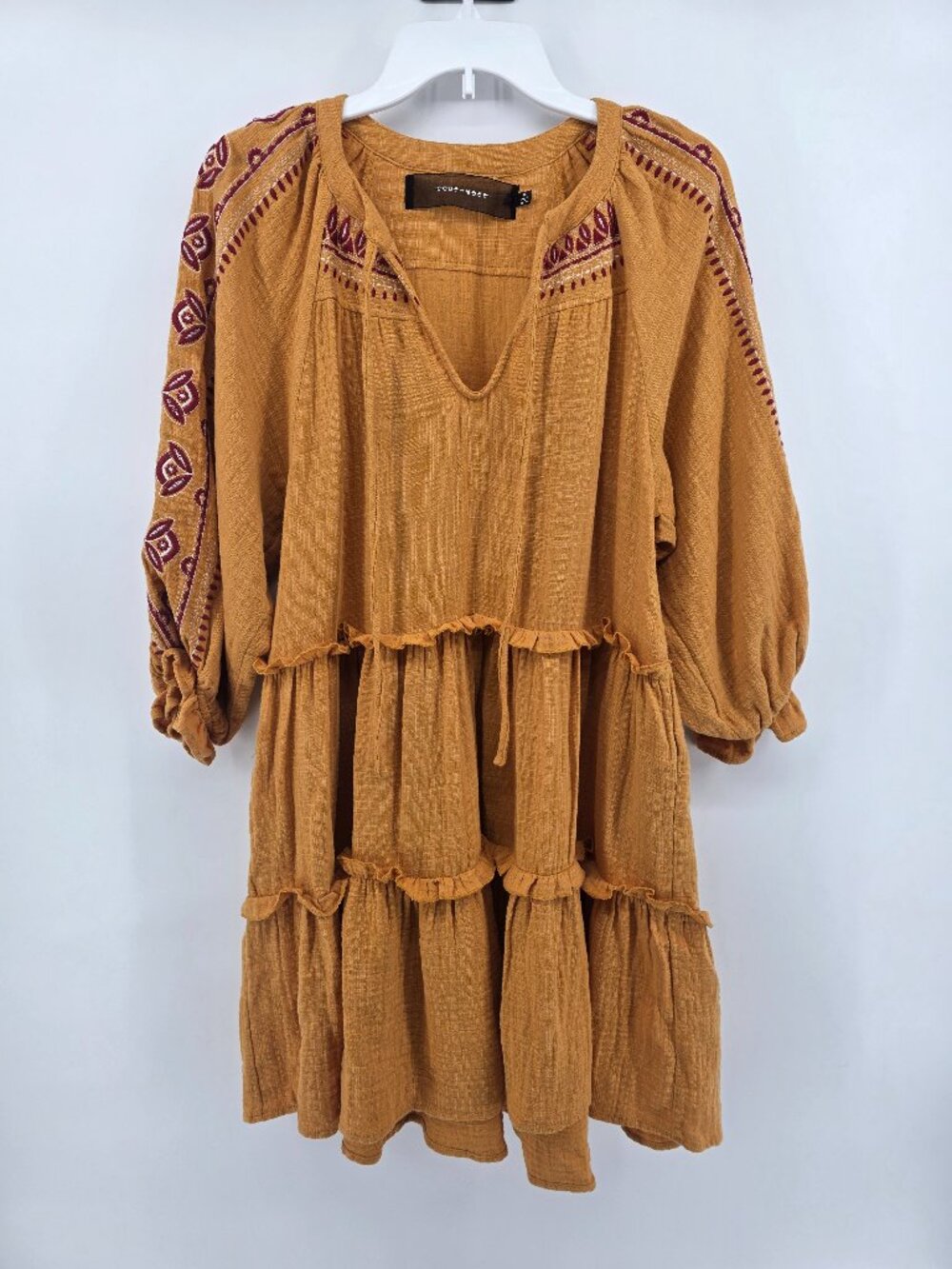 Code Mode Burnt Orange Embroidered Tiered Gauze Dress  Size M